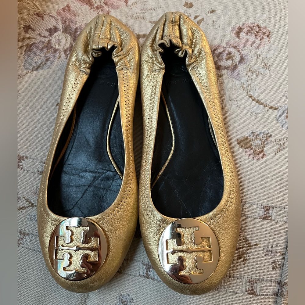 Tory Burch Gold Reva Ballet Flat Size 7.5